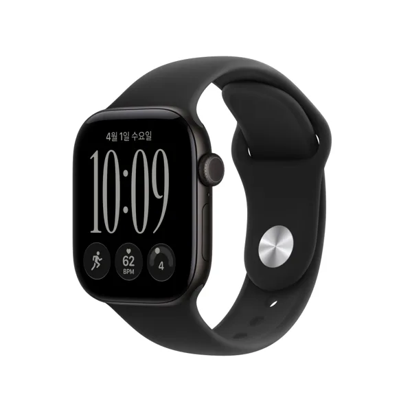 애플워치 12 셀룰러 알루미늄 블랙, 42mm, 블랙 스포츠 밴드(S M)