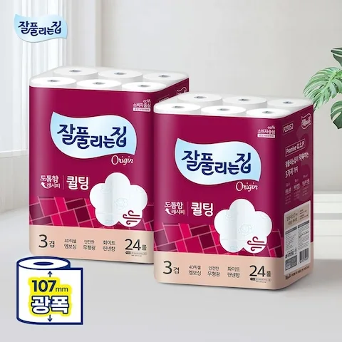 잘풀리는집 도톰한 3겹 퀼팅 광폭 화장지 30m x 24롤 x 2팩