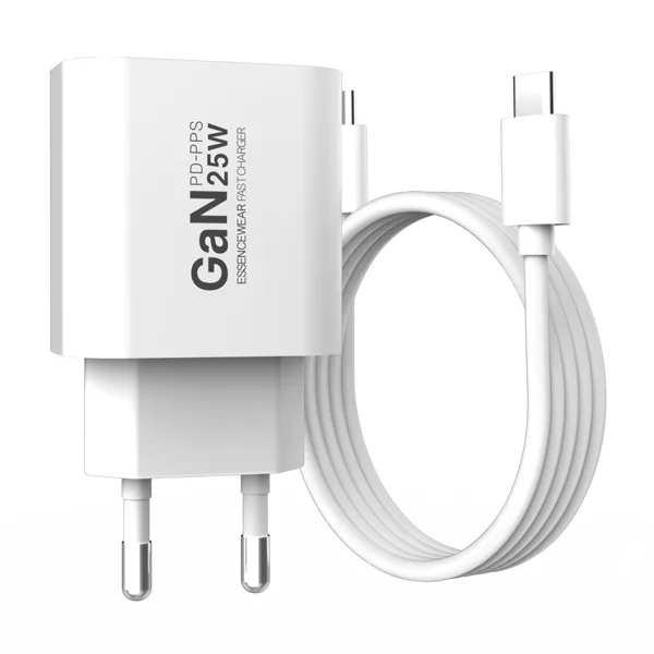 에센스웨어 25W PD PPS GaN C타입 초고속 충전기 + 60W C to C 1m 케이블 세트, 화이트, 1세트