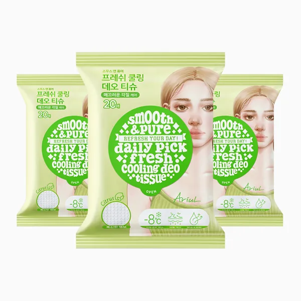 아리얼 스무스 앤 퓨어 쿨링 데오 티슈 프레쉬, 116g, 3개