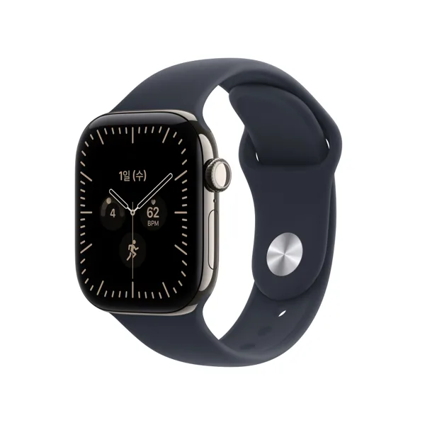애플워치 12 셀룰러 티타늄 내추럴, 42mm, 네이비 블루 스포츠 밴드(S M)