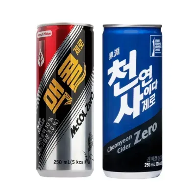 천연사이다 제로 + 맥콜 제로 250ml X 각 30캔, 총 60캔