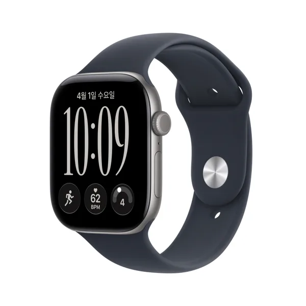 애플워치 12 GPS 알루미늄 스페이스 그레이, 46mm, 네이비 블루 스포츠 밴드(M L)