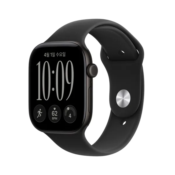 애플워치 12 셀룰러 알루미늄 블랙, 46mm, 블랙 스포츠 밴드(S M)