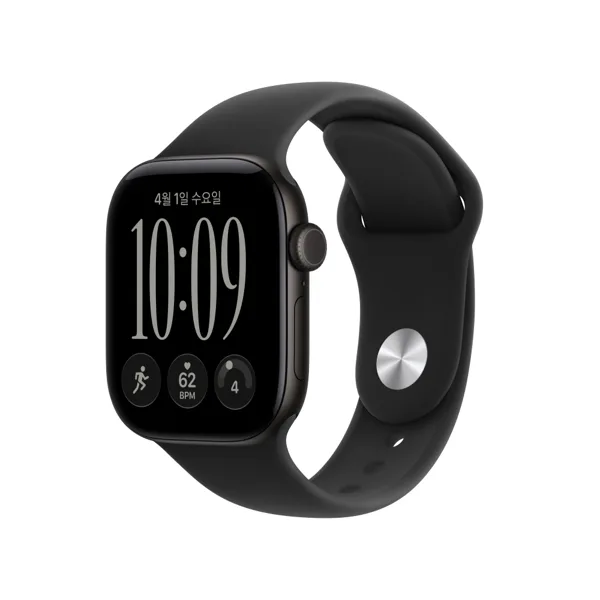 애플워치 12 GPS 알루미늄 블랙, 42mm, 블랙 스포츠 밴드(S M)