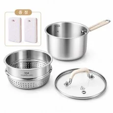 Youchen 304 스테인리스 2단 찜기 냄비 인덕션 1인용 편수냄비, 1개, 실버, 16cm