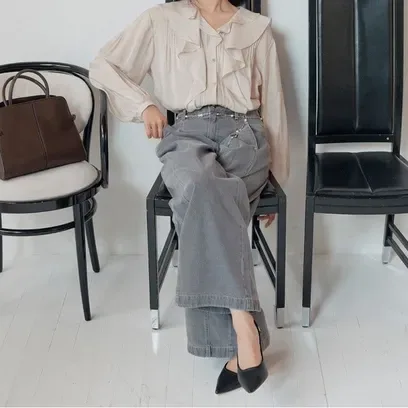 (JJ지고트) 벨티드 원턱 와이드 데님 팬츠 GS8A8SL411