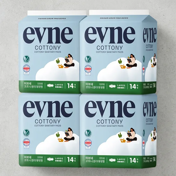이브네 코트니 생리대, 대형, 14매입, 4팩