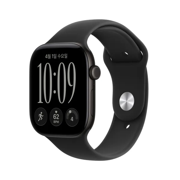 애플워치 12 GPS 알루미늄 블랙, 46mm, 블랙 스포츠 밴드(S M)