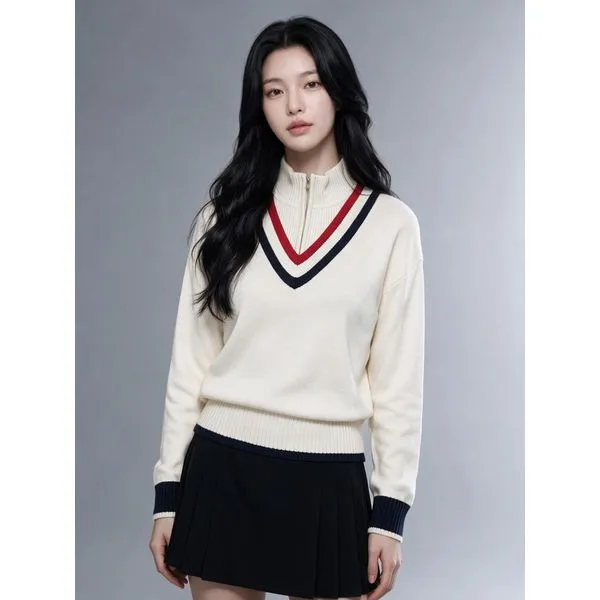 여성 골프 브이 하이넥 니트 VLKTNA02_OW