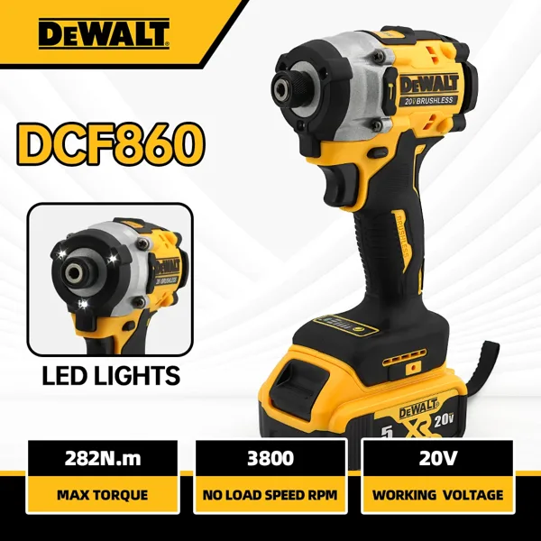 디월트 DCF860 무선 브러시리스 전동 드라이버 임팩트 기능 20V 배터리 282N.m 경량 1kg 전동 공구