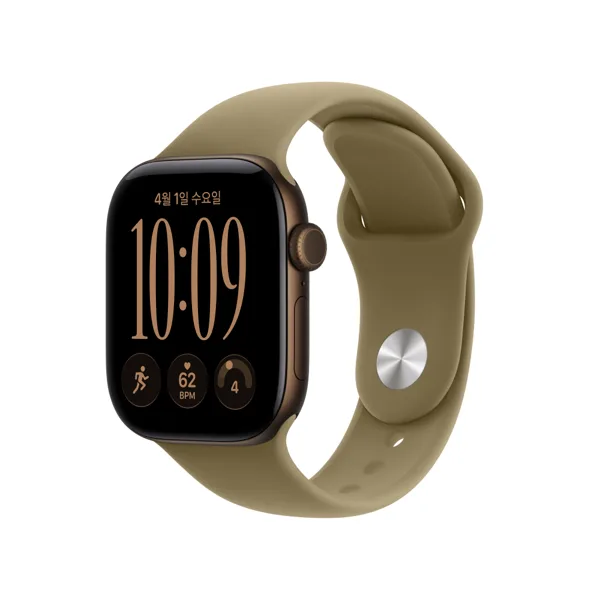 애플워치 12 셀룰러 알루미늄 다크 브론즈, 42mm, 올리브 스포츠 밴드(M L)