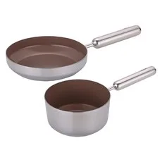네오플램 인덕션 엣지 IH 스텐 프라이팬 세트 2개, 브라운, 1세트, 소스팬 18cm + 프라이팬 20cm