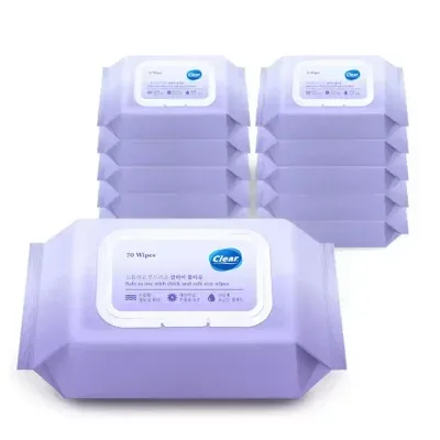 클리어 물티슈 캡형 70매 10팩 고평량 63gsm 엠보싱