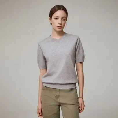 (더아이잗) 하프 슬리브 브이넥 풀오버 니트 IS9M1PO951
