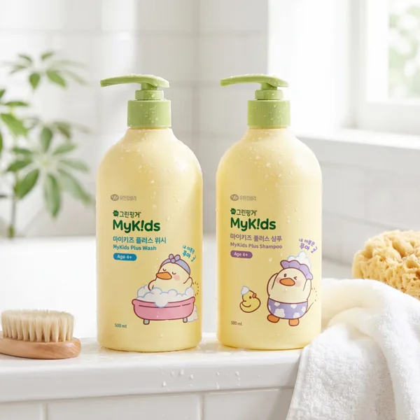 [2종] 그린핑거 마이키즈 플러스 푸아 샴푸+워시 500ml 복숭아향 린스겸용